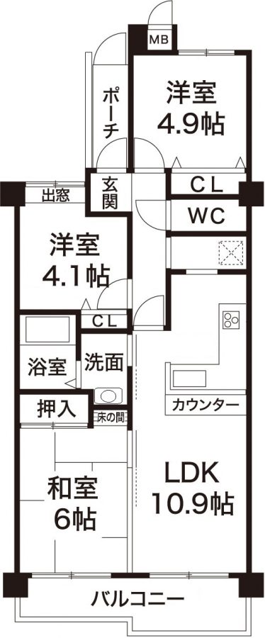 グリーンコーポ夢野　神戸市長田区房王寺町3丁目　3階部分の図面