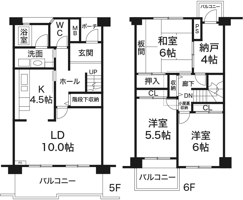 研究学園(6)団地 530号棟　神戸市西区学園西町5丁目　メゾネットタイプのお部屋の図面