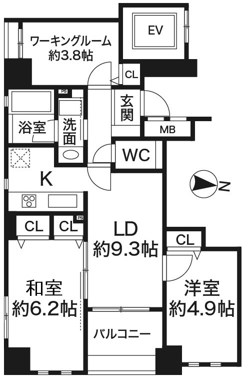 ワコーレエクシード花隈　6階部分　3ＬＤＫ　1,980万円(税込)の図面